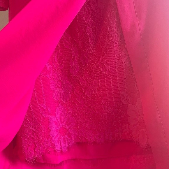 NSR V-neck Fuchsia Hot Pink Dress with Lace Slip Medium - Picture 14 of 17